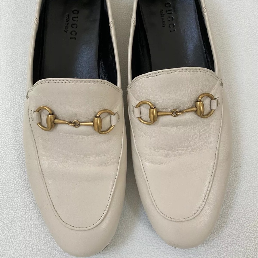 White Gucci Horsebit Loafers Size  7.5
